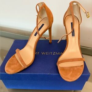 Stuart Weitzman Nudistsong Desert Rose Suede Ankle Strap Heels.  Size 9